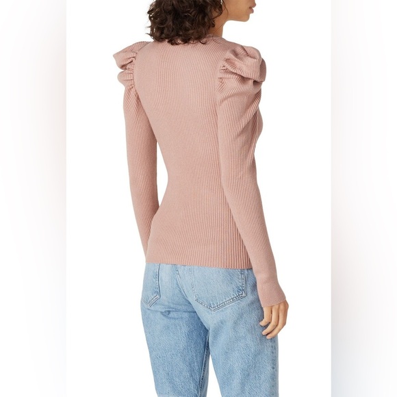7 for All Mankind Pink Long Sleeve Ribbed Sweater with Puffy Shoulders, Size S - Picture 3 of 13